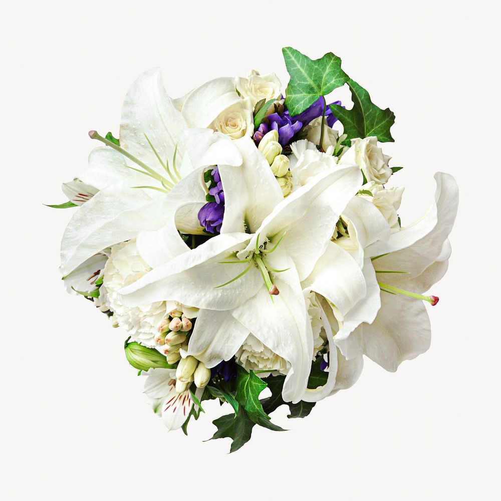White flower bouquet collage element isolated image