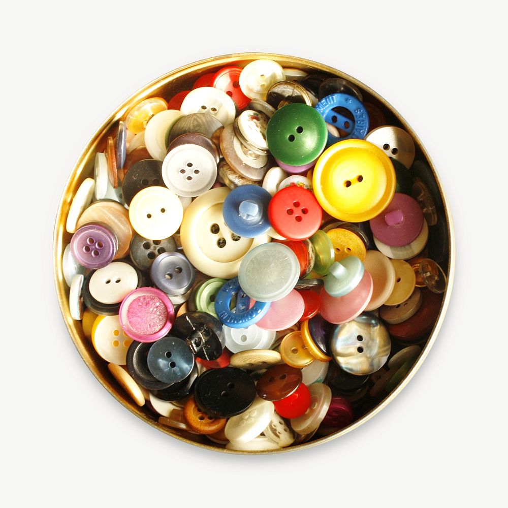 Sewing buttons collage element, isolated image psd
