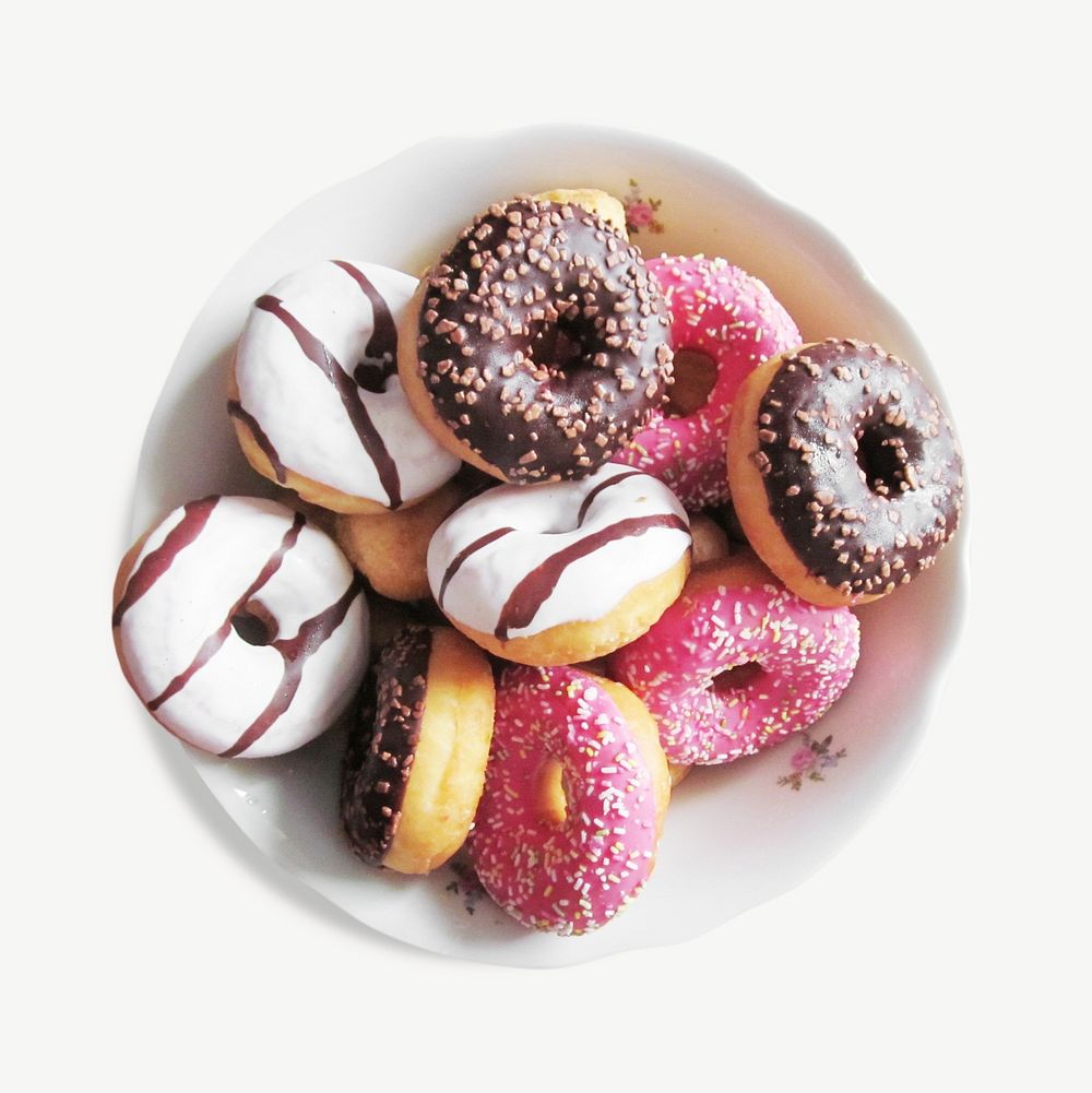 Assorted donut plate collage element psd
