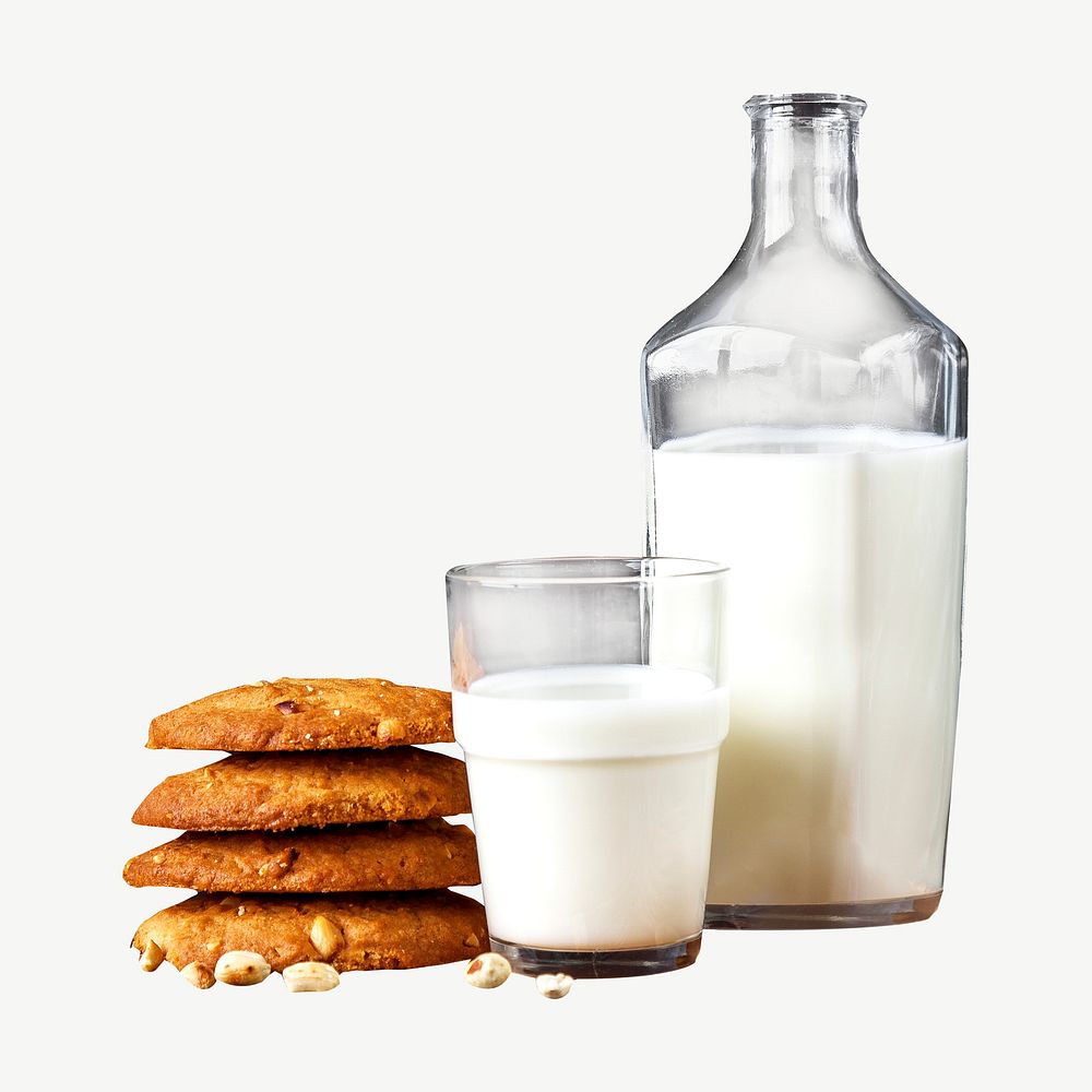 Milk and cookies  collage element psd