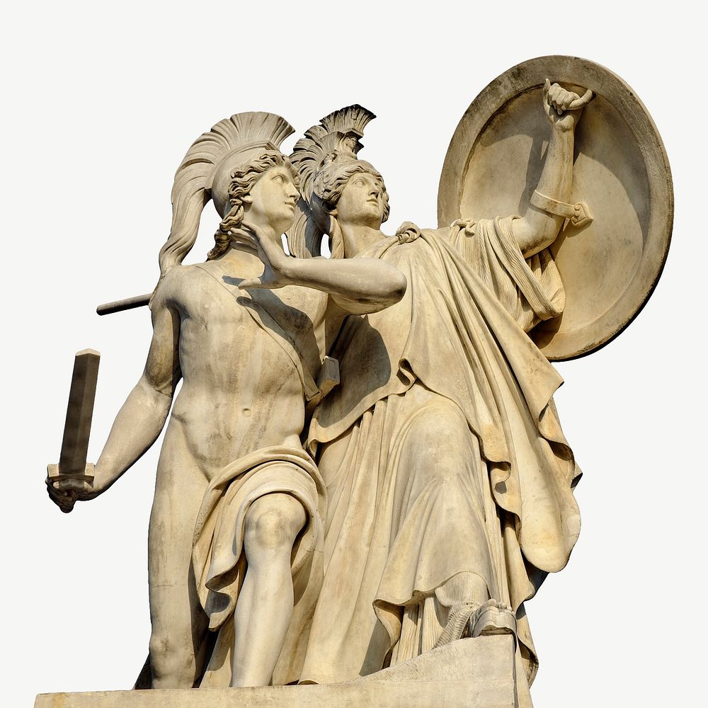 Greek statues, Athena Protects the Young Hero collage element psd