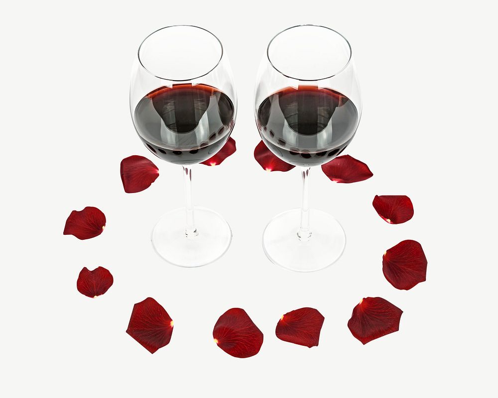 Red wine glasses collage element psd
