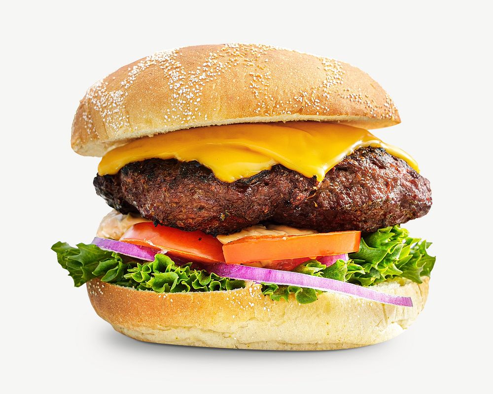 Beef burger collage element, food isolated image