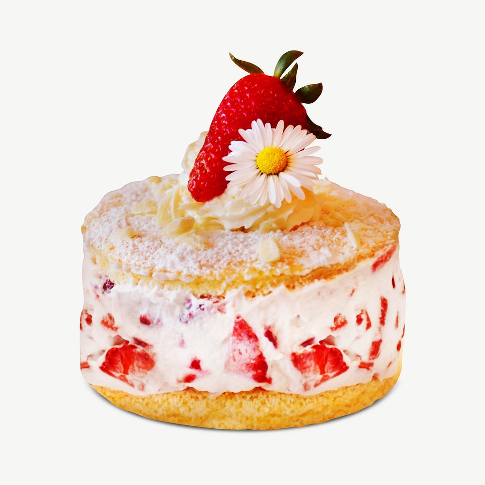Strawberry cream cake dessert collage element psd