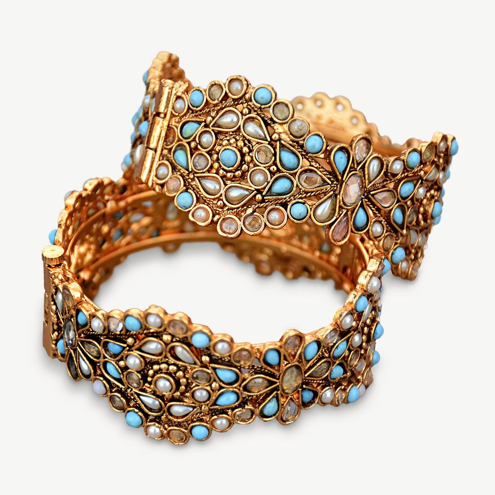 Turquoise gold bracelet collage element psd