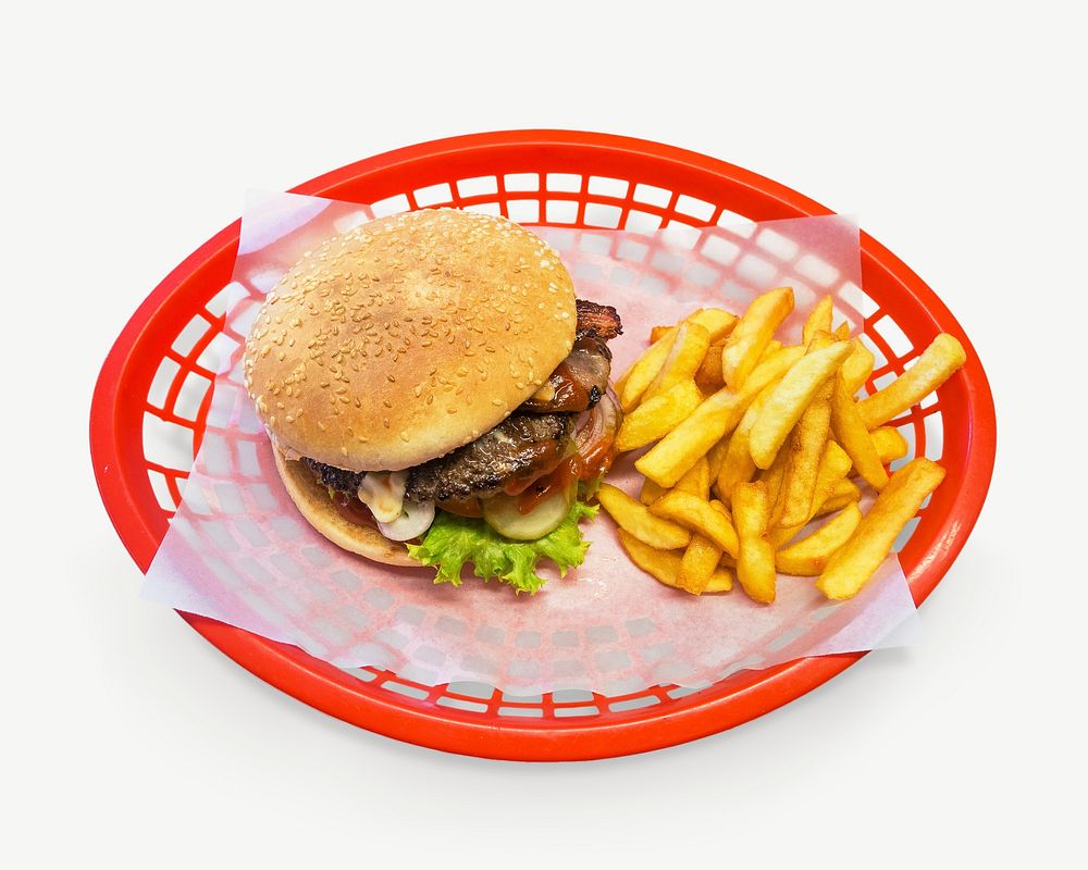 Burger and fries collage element psd