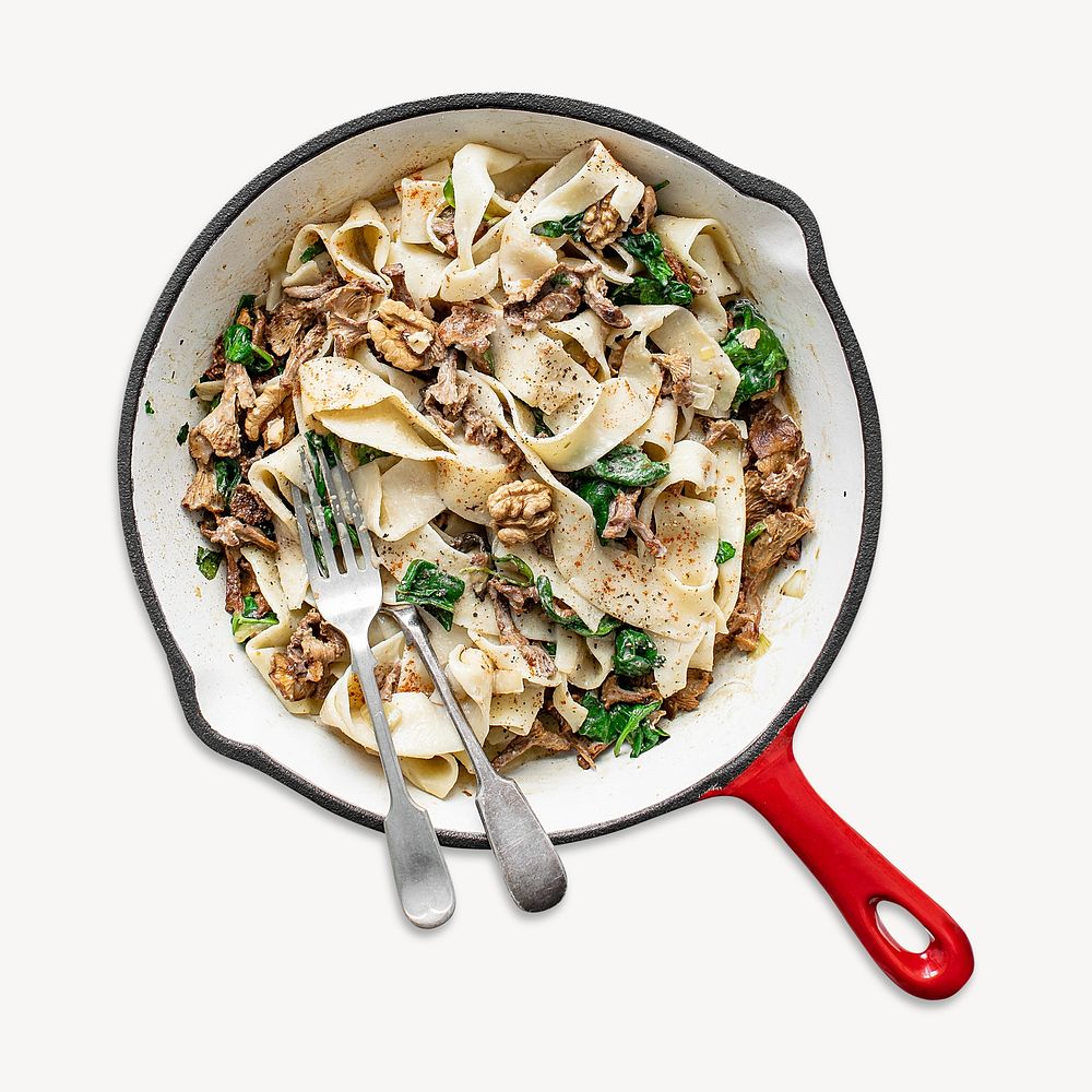 Pappardelle pasta with mushrooms isolated image