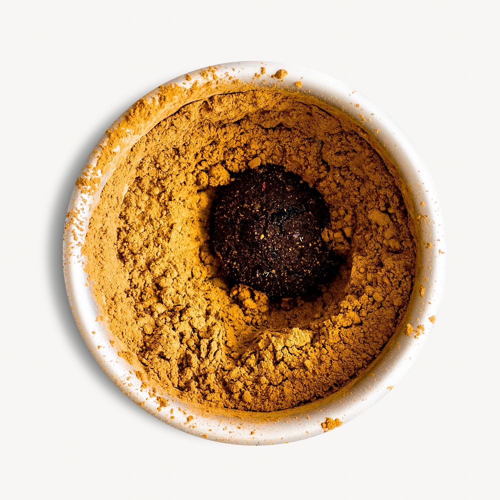 Chocolate truffle,  yellow powder isolated design