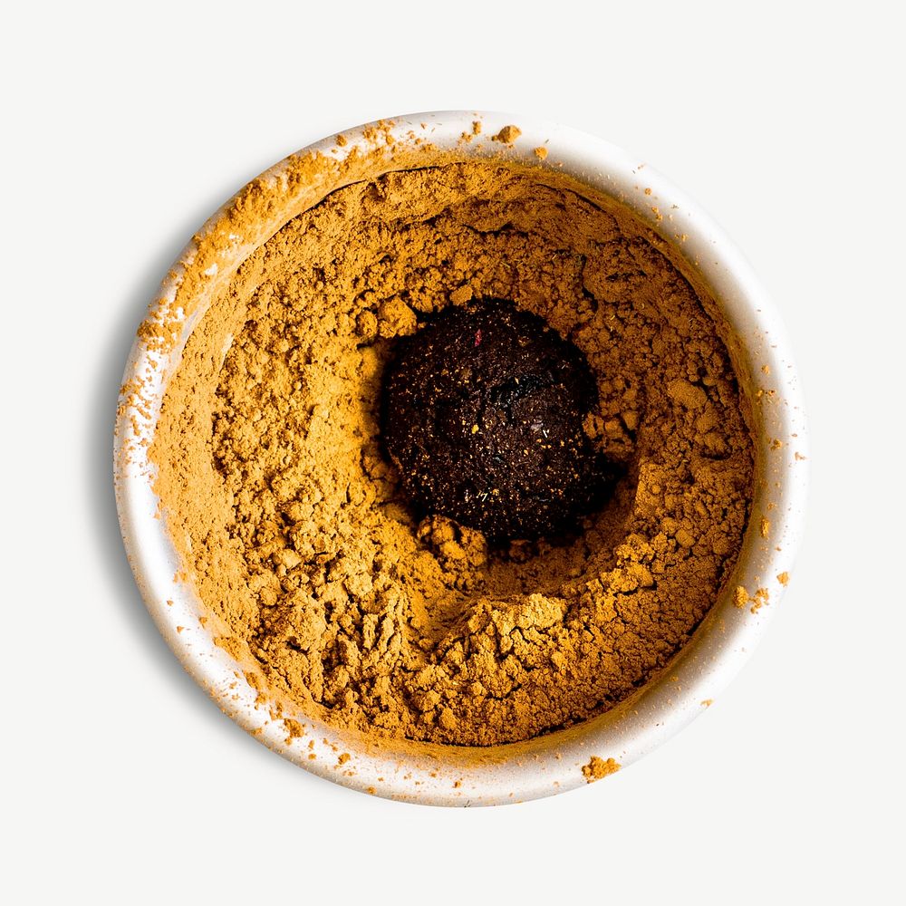 Chocolate truffle, yellow powder collage element psd