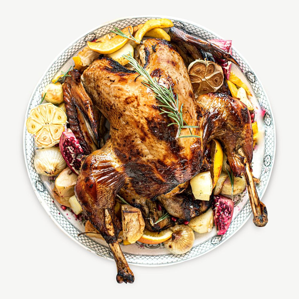 Thanksgiving roasted turkey collage element psd