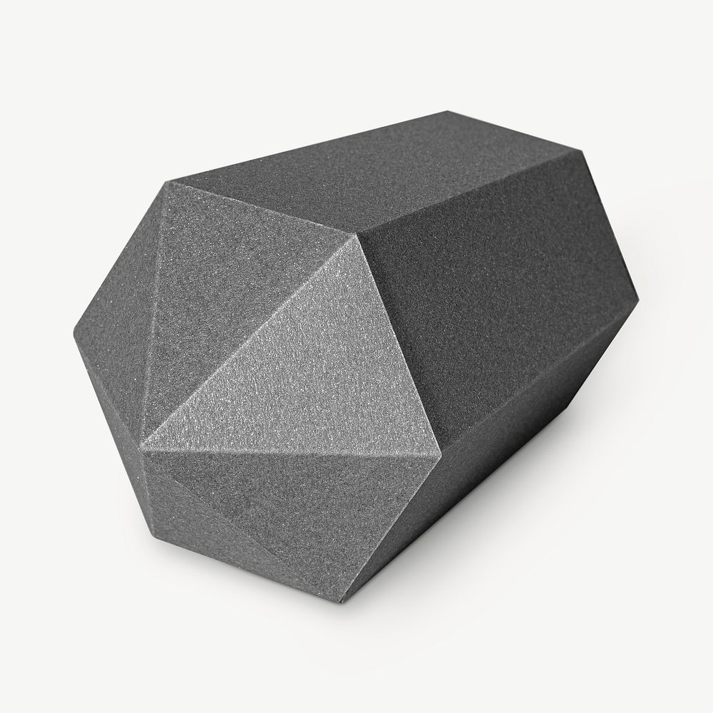 Gray hexagonal prism paper craft collage element psd