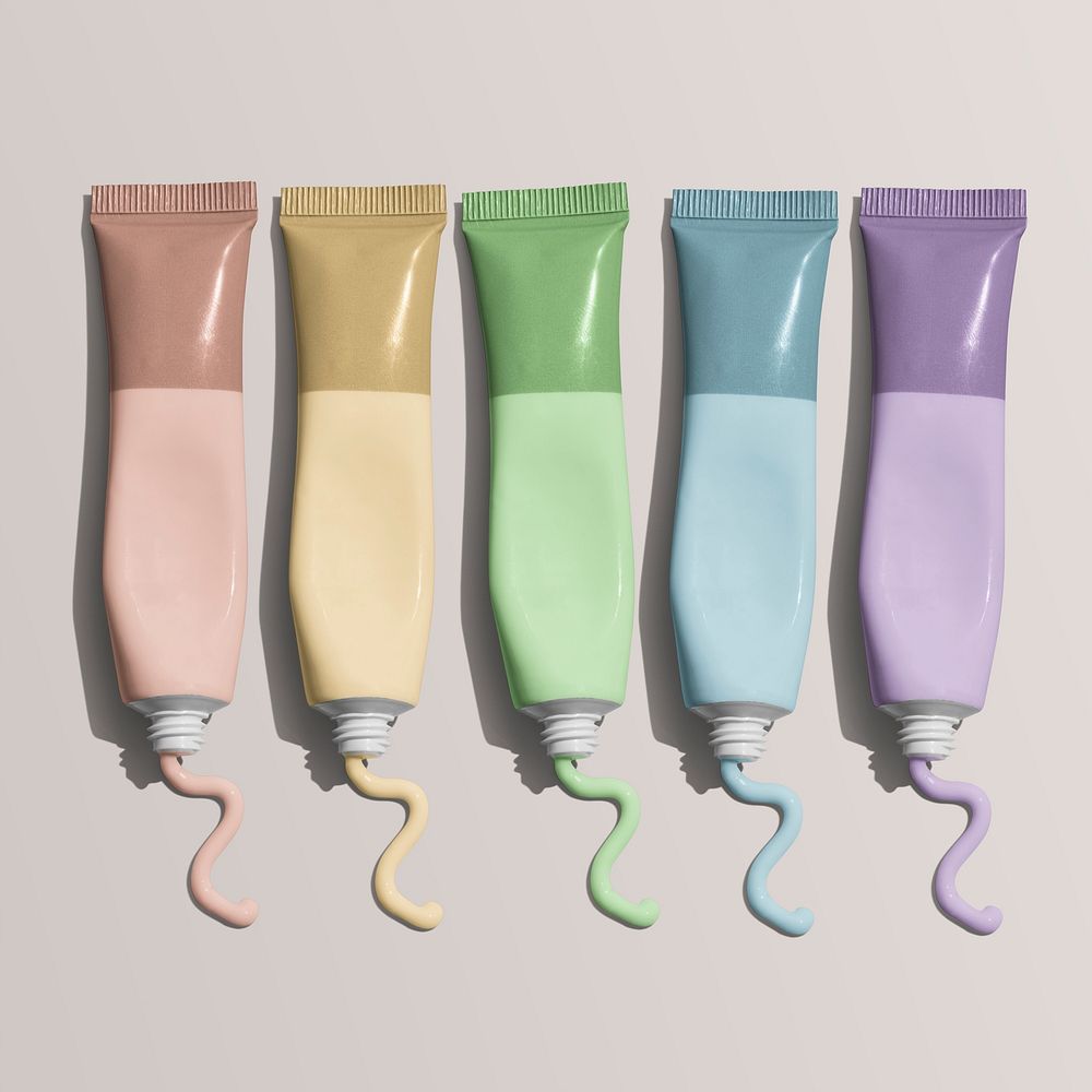 Collection of unlabeled colorful beauty care tube mockup