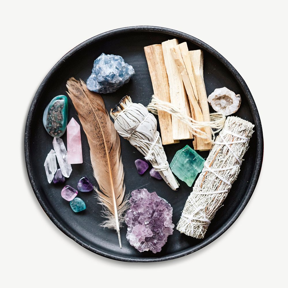 Sage and crystals collage element psd