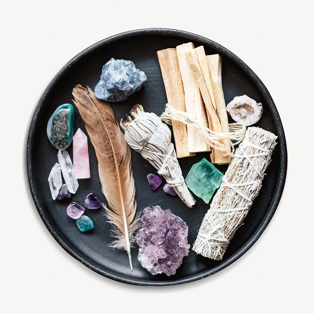 Sage and crystals isolated design