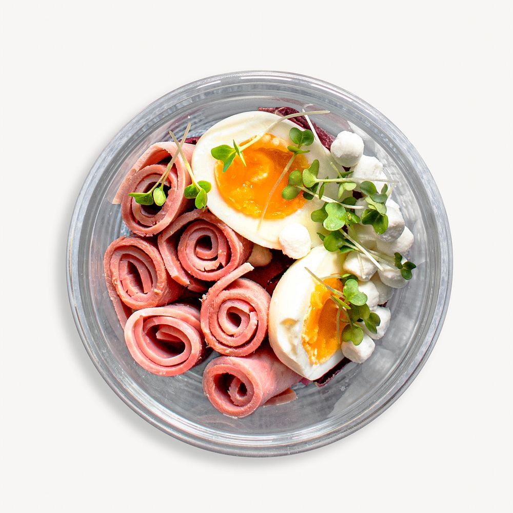 Organic salad and ham isolated design