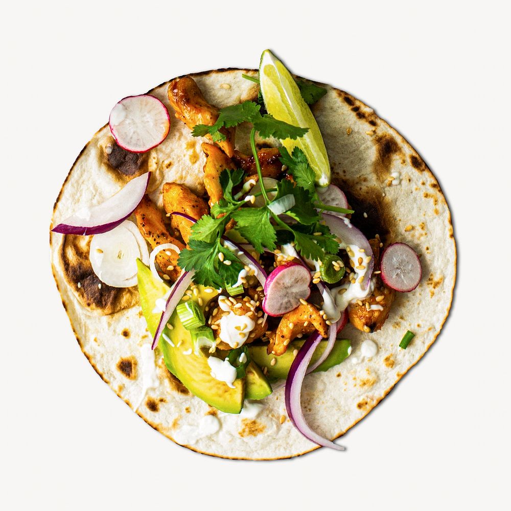 Fresh homemade chicken tacos isolated image