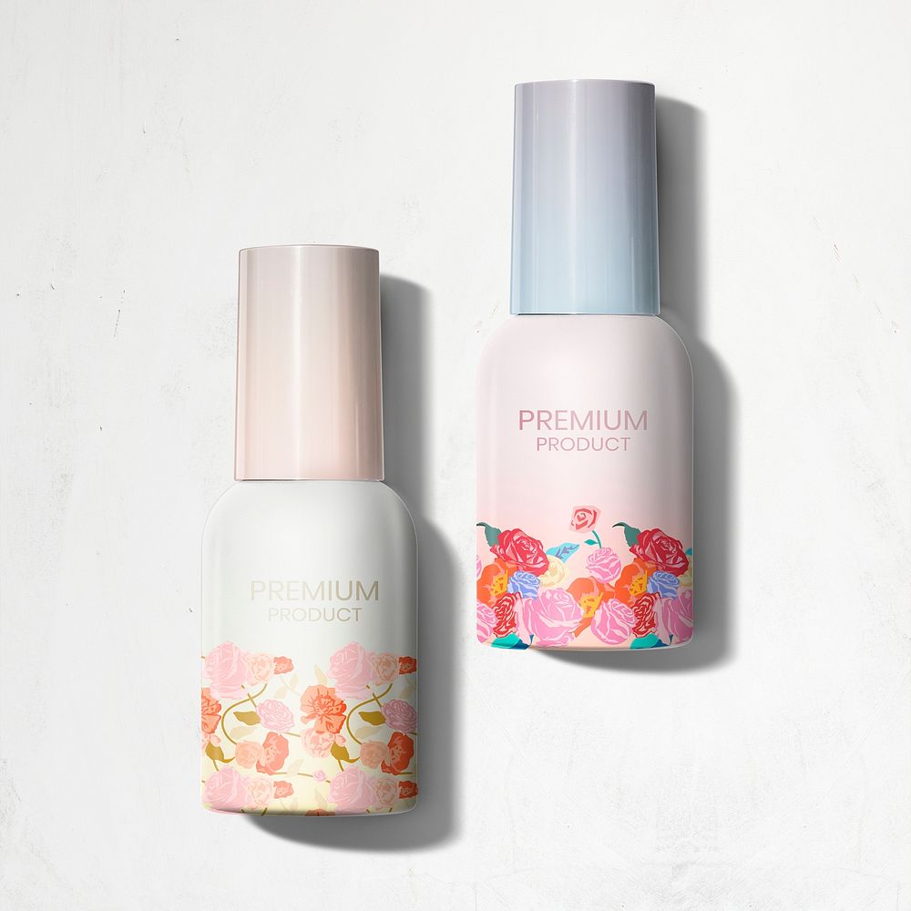 Floral skincare packaging mockup psd colorful roses for beauty brands