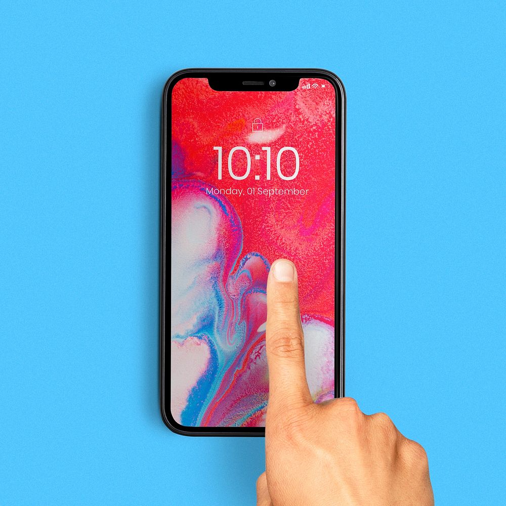Phone screen mockup psd with abstract background 