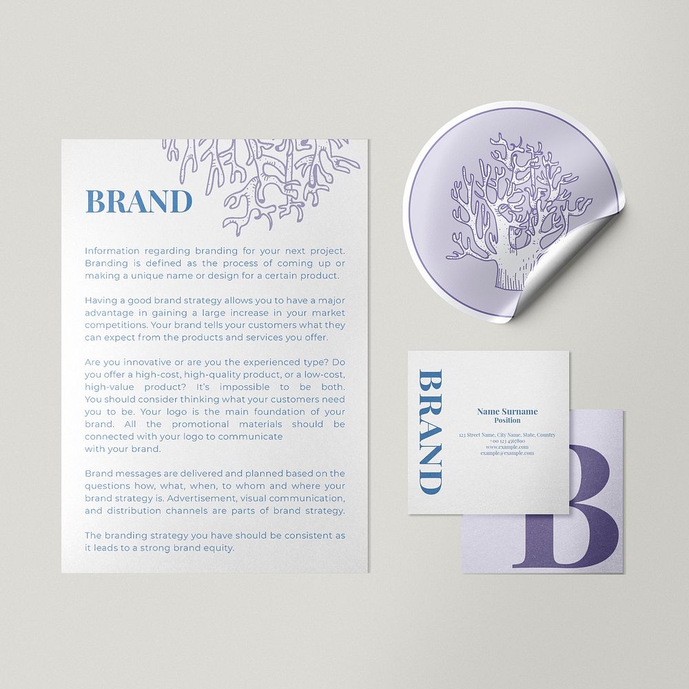 Floral corporate identity mockup psd in minimal style
