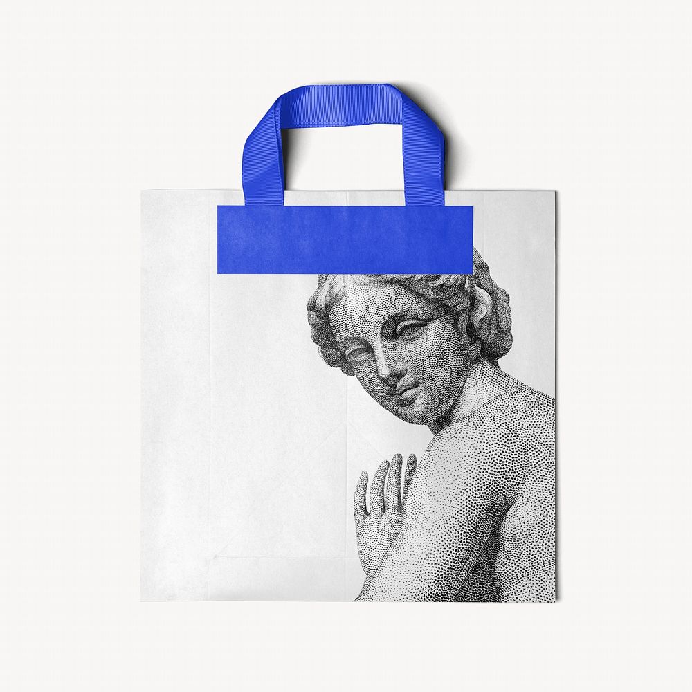 Paper shopping bag, vintage woman sketch design