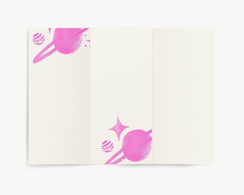 Blank tri-fold brochure, cute Saturn graphic