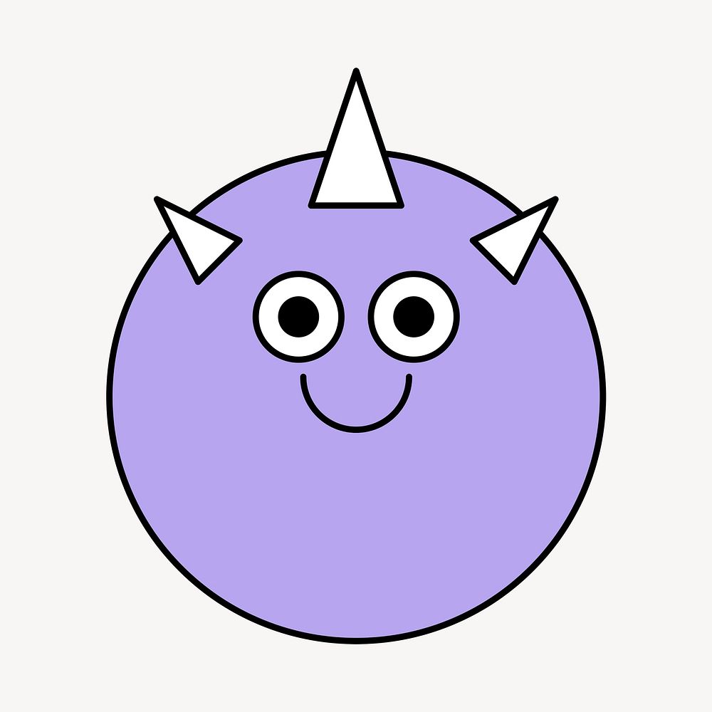 Purple horn monster, cartoon collage element psd