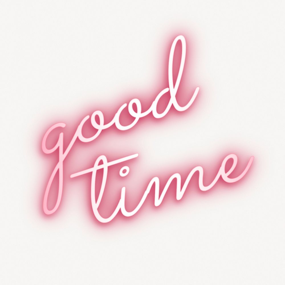 Good time word, pink neon typography psd