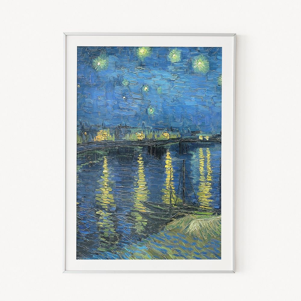 Framed Van Gogh's Starry Night painting, wall decoration. Remixed by rawpixel.