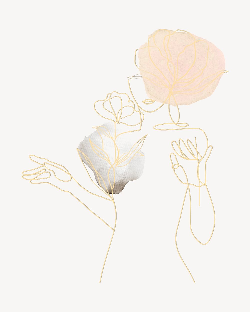 Floral feminine woman, line art illustration psd