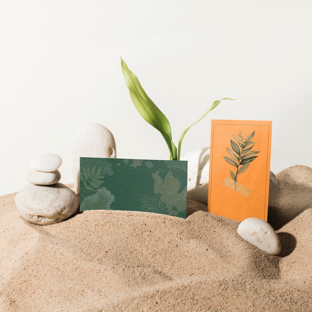 Aesthetic business cards in the sand