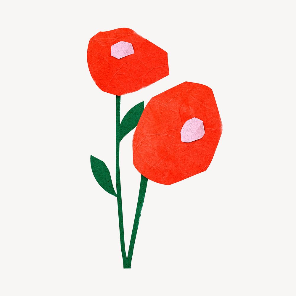 Red poppy flower paper craft element psd