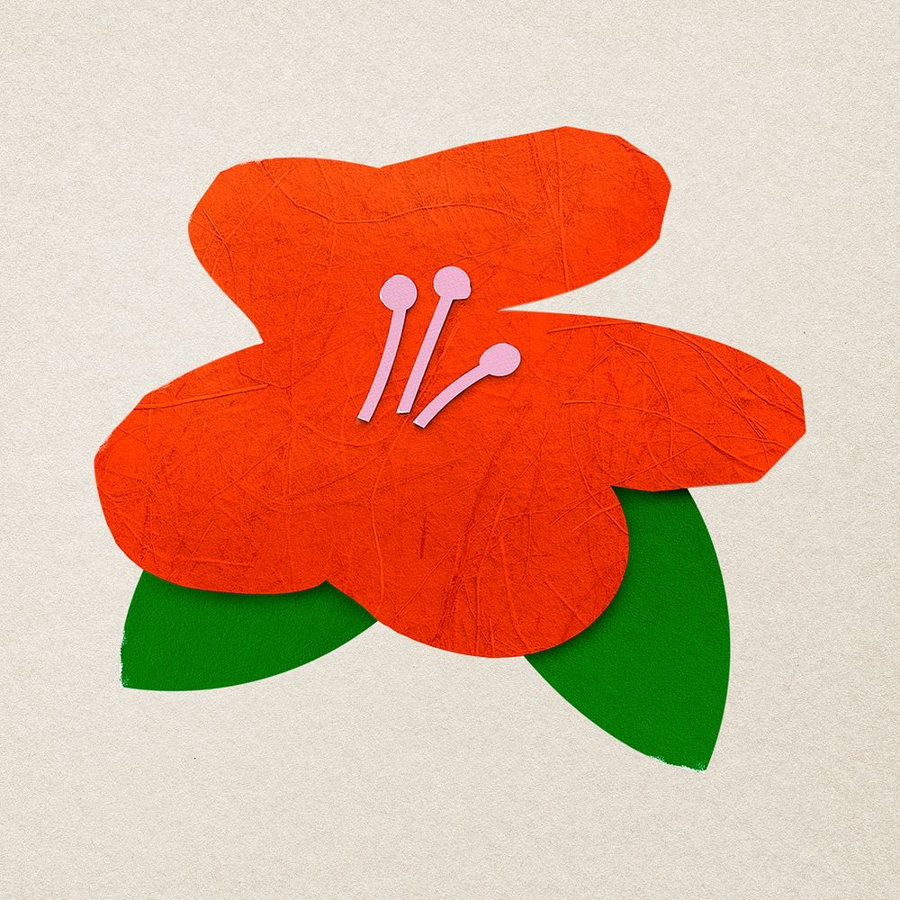 Red poppy flower paper craft element psd