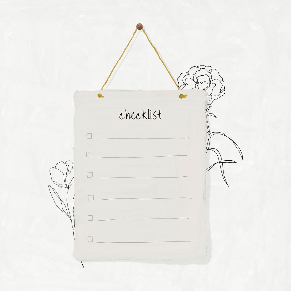 Checklist paper, aesthetic stationery doodle collage element psd