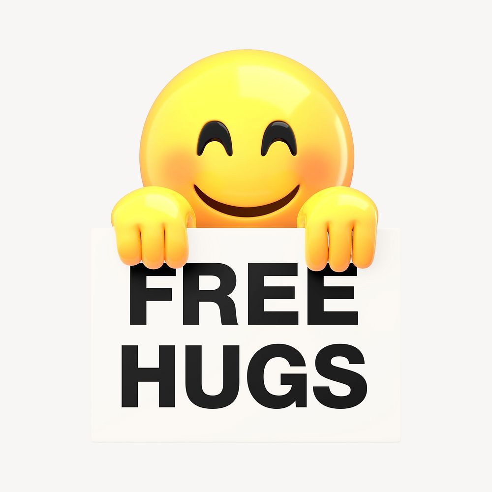 Emoji holding sign mockup, free hugs words psd