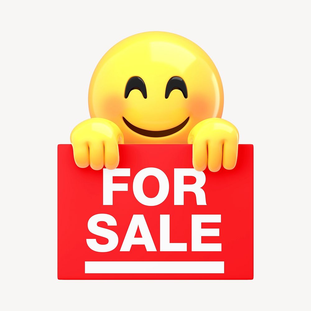 Emoji holding sale sign mockup, for sale psd