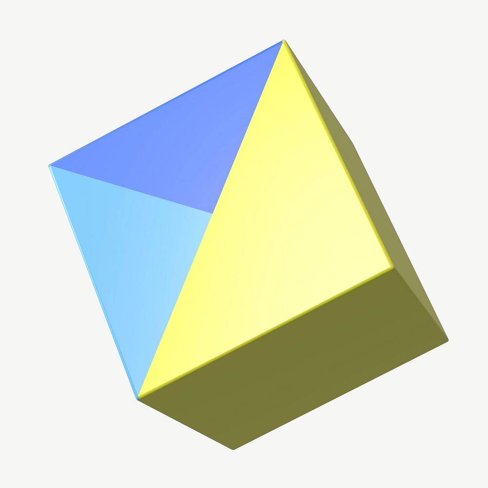 Yellow cube shape, 3D geometric graphic psd