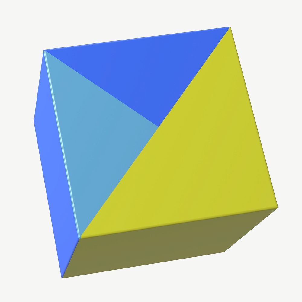 Yellow cube shape, 3D geometric graphic psd