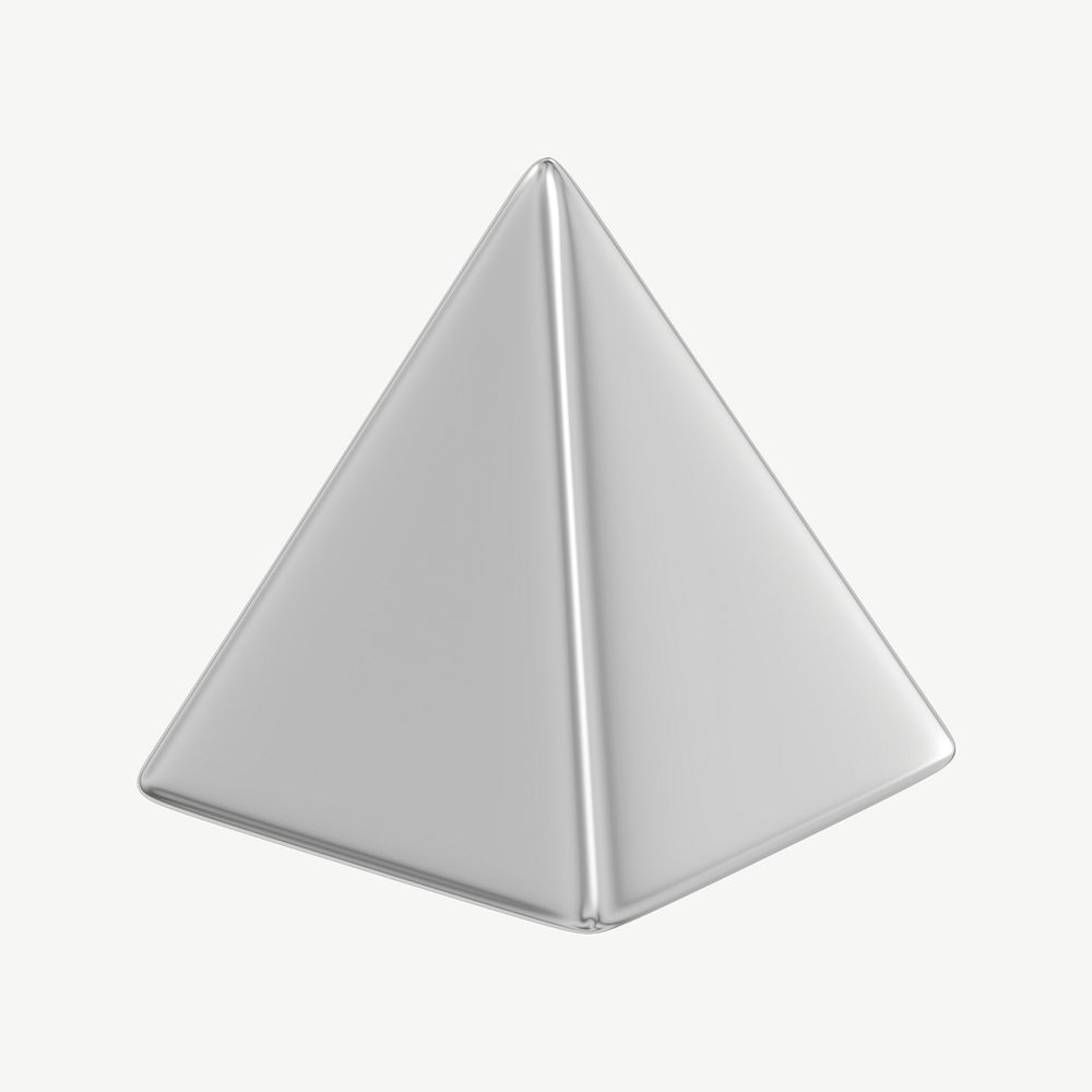 Metallic silver pyramid, 3D geometric shape psd