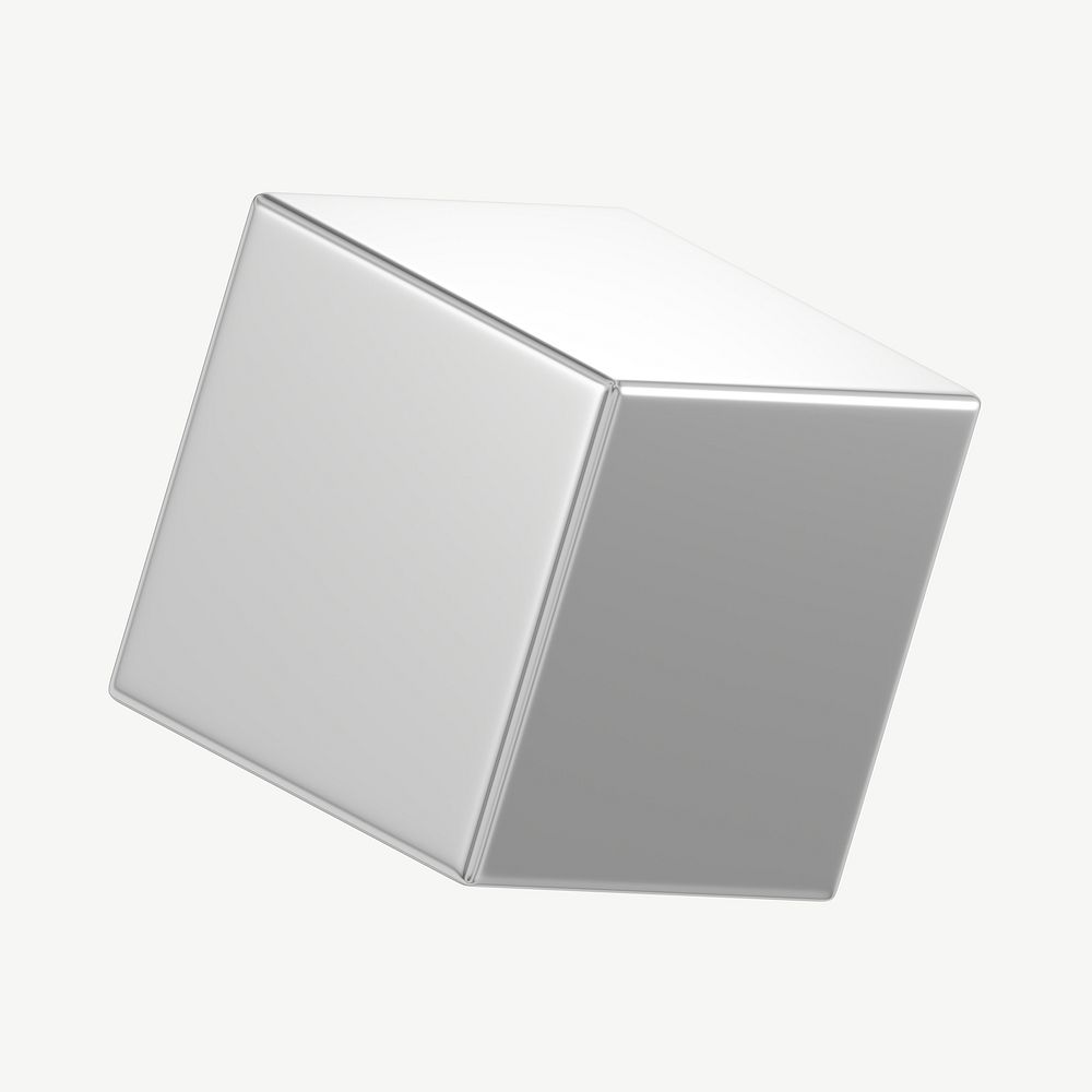 3D metallic cube, geometric shape psd