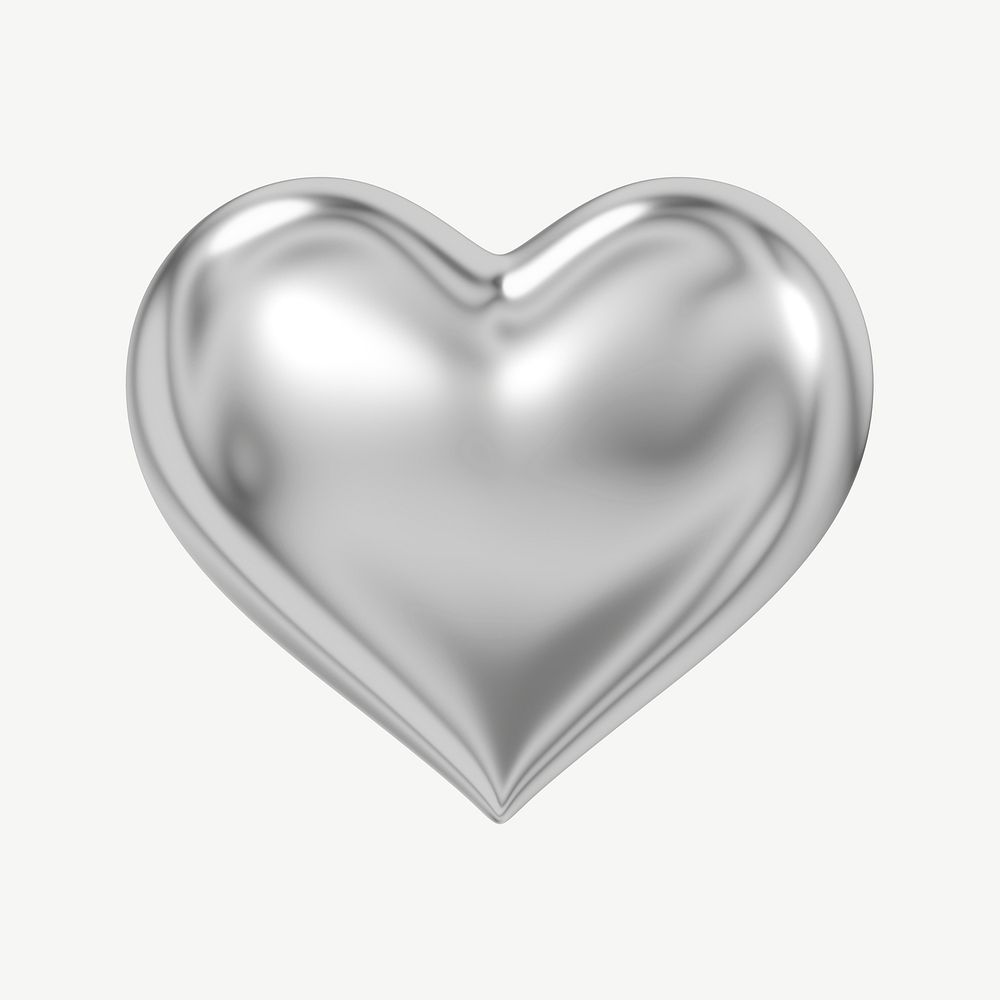 Silver heart 3D element psd