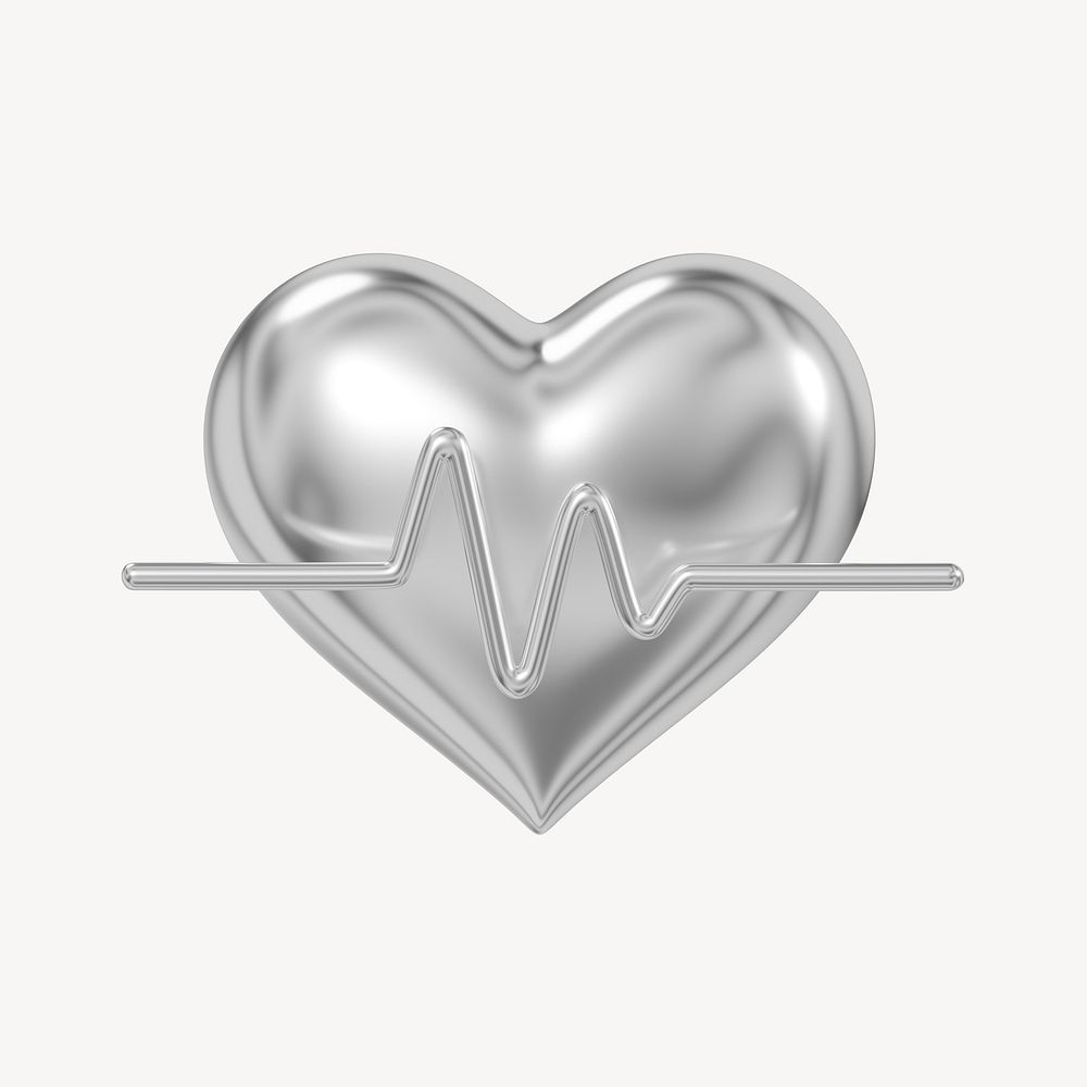 Metallic medical heart icon, health & wellness