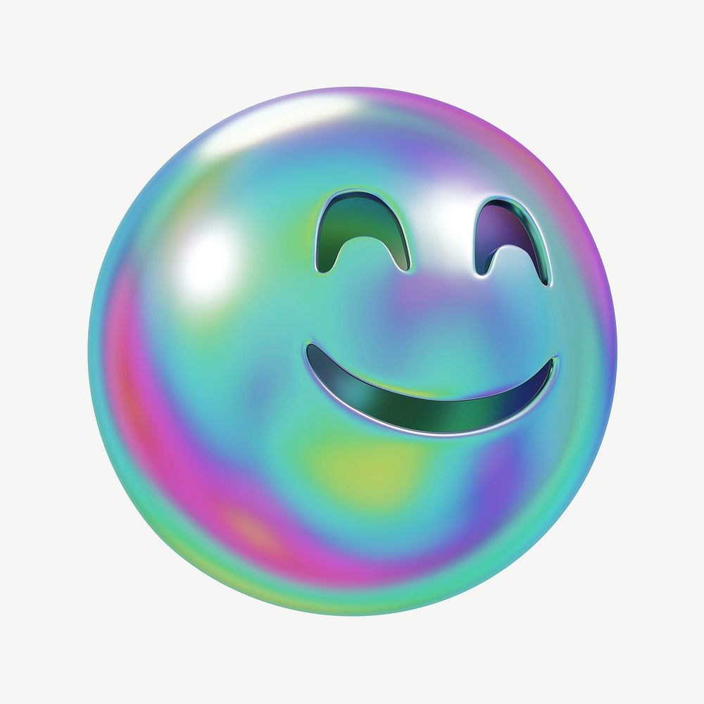 3D metallic happy face emoticon psd