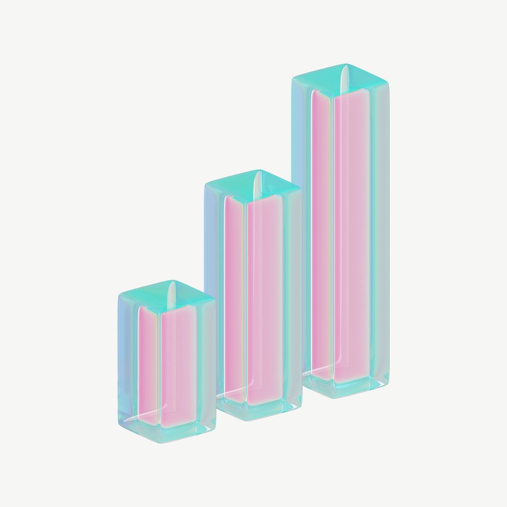 3D iridescent bar chart element, digital remix psd
