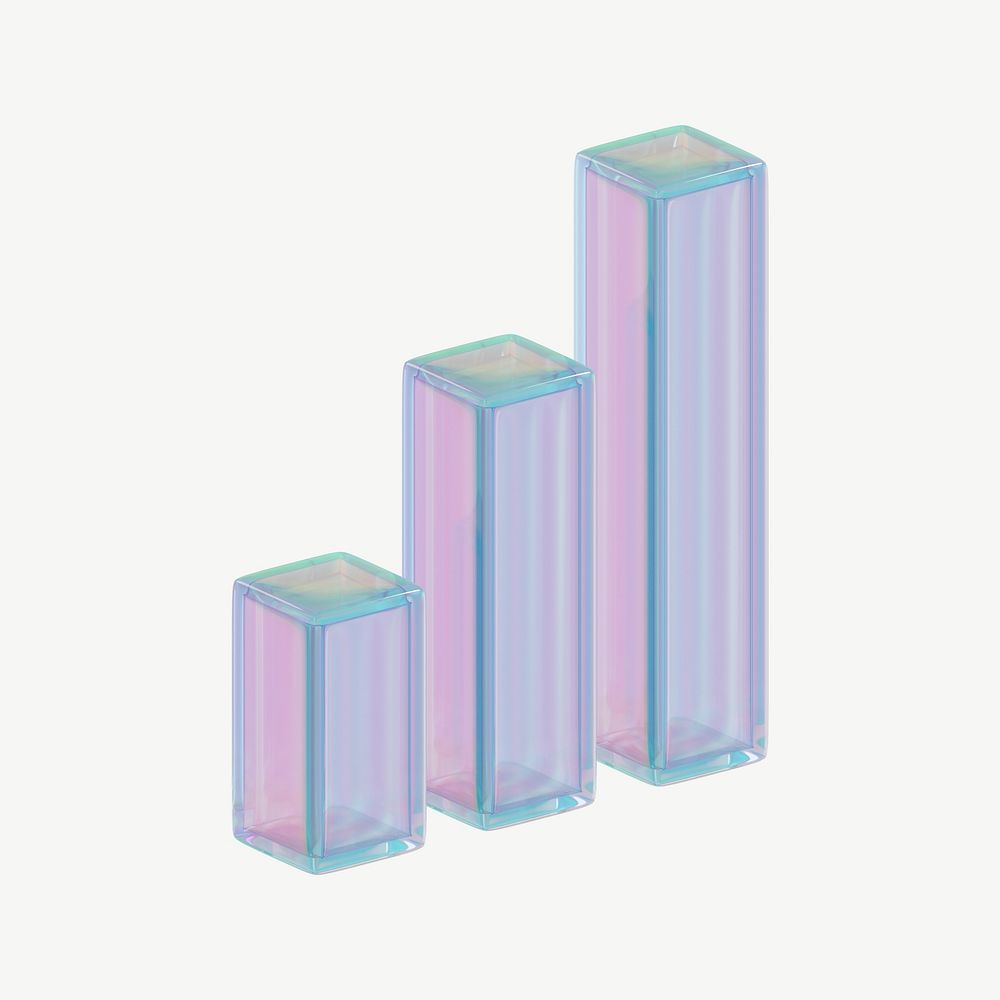 3D iridescent bar chart element, digital remix psd