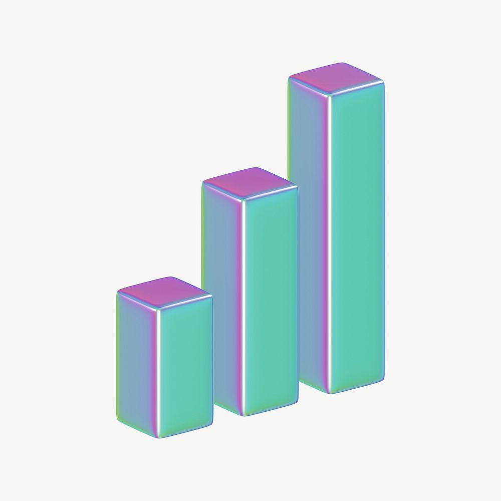 3D iridescent bar chart element, digital remix psd