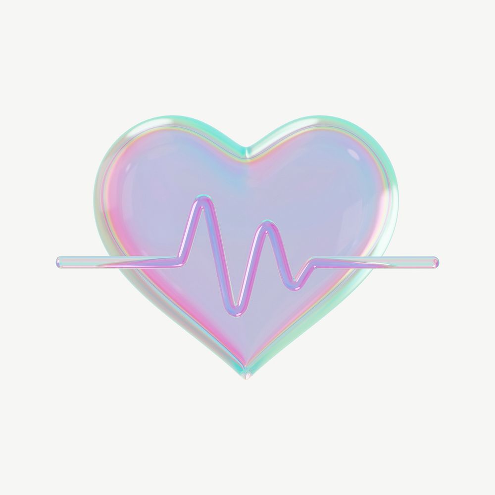 Holographic medical heart icon, health & wellness psd