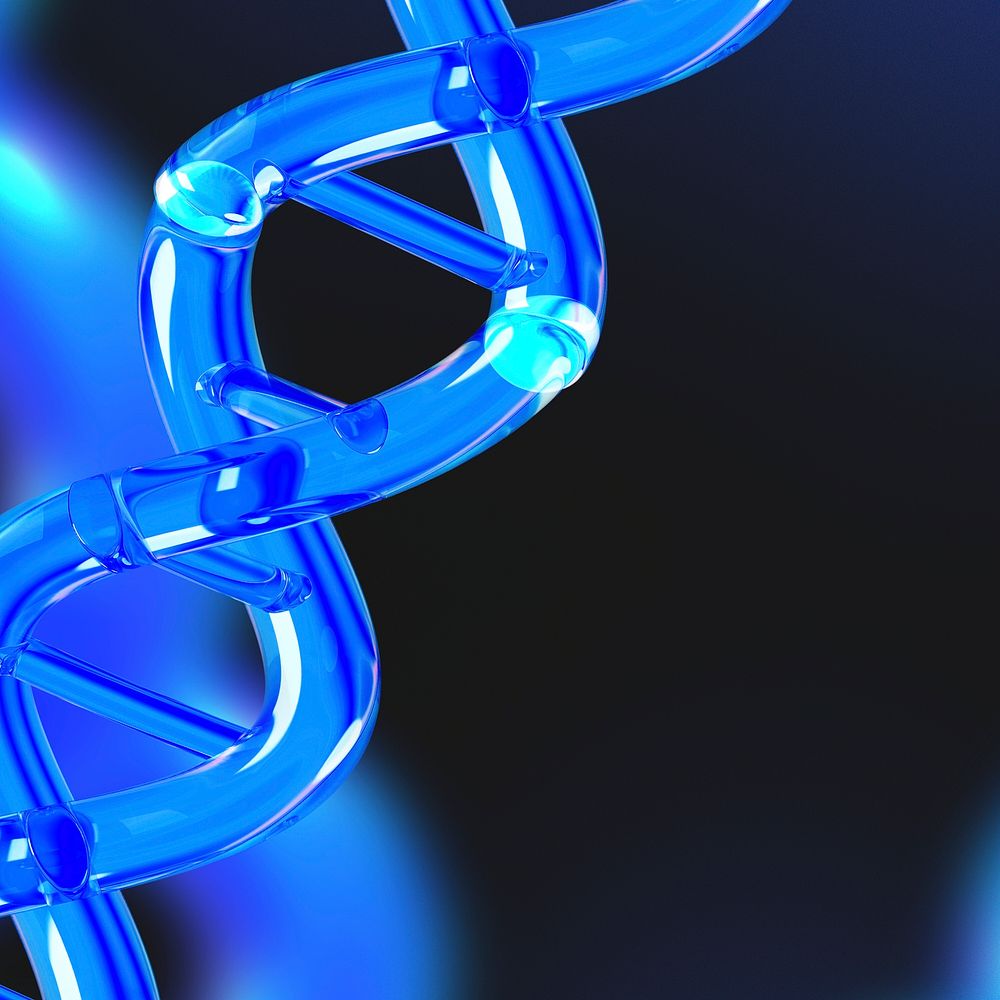 3D blue science background, DNA double helix remix