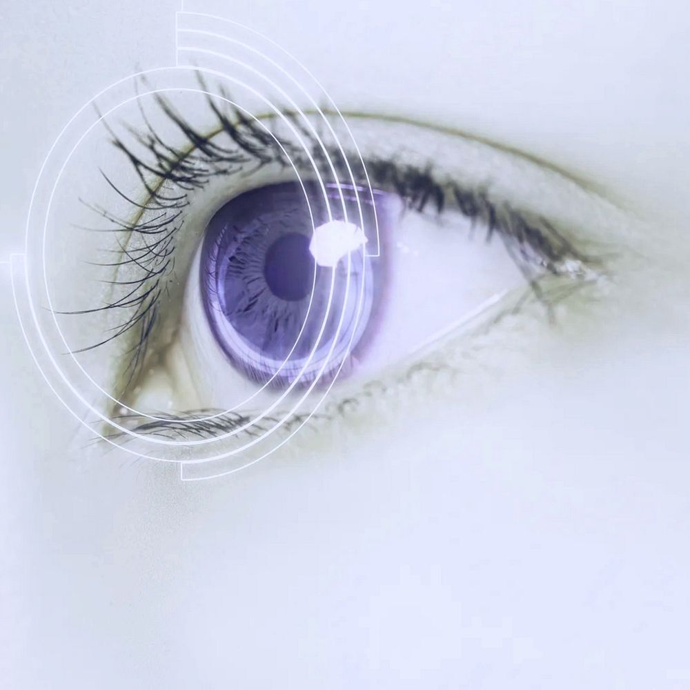 Technology vision, eye scan, digital remix