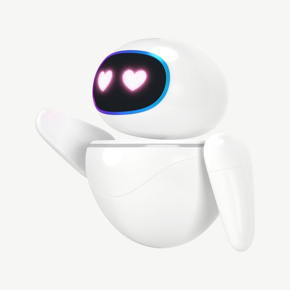 3D heart-eyes robot, innovative technology psd