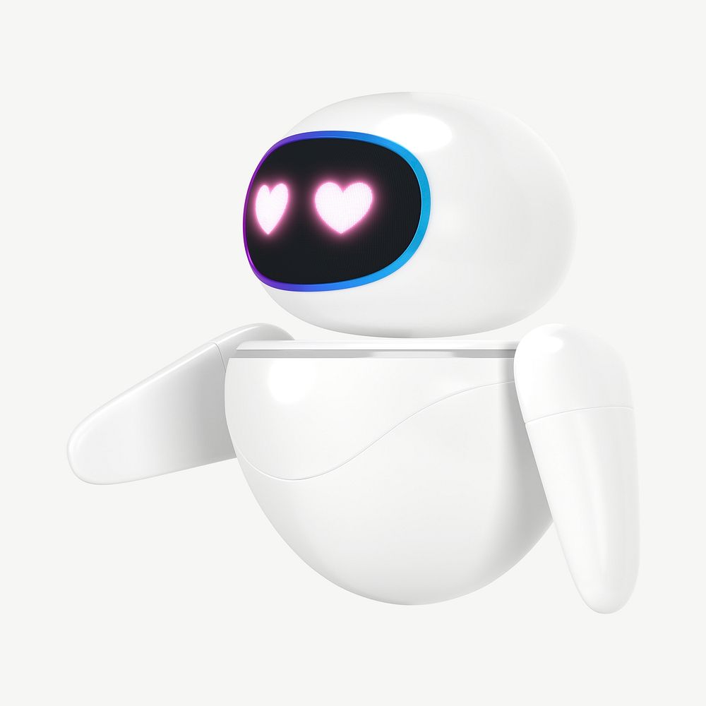 3D heart-eyes robot, innovative technology psd